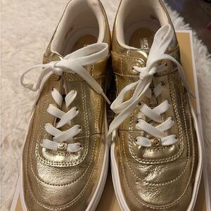 Michael Kors Metallic Gold and White Sneakers
